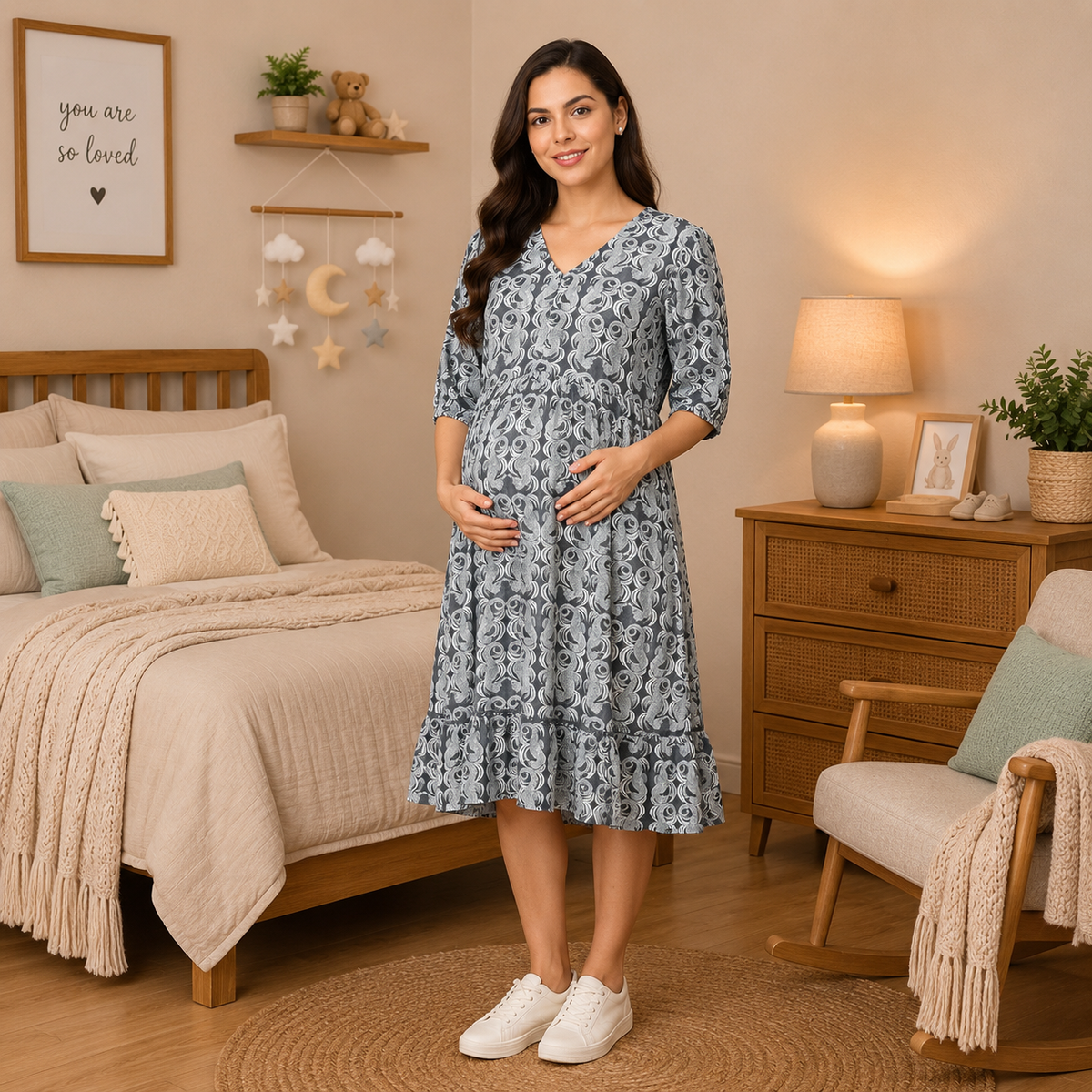 Darling Escape Maternity and Nursing Tier Dress Teal