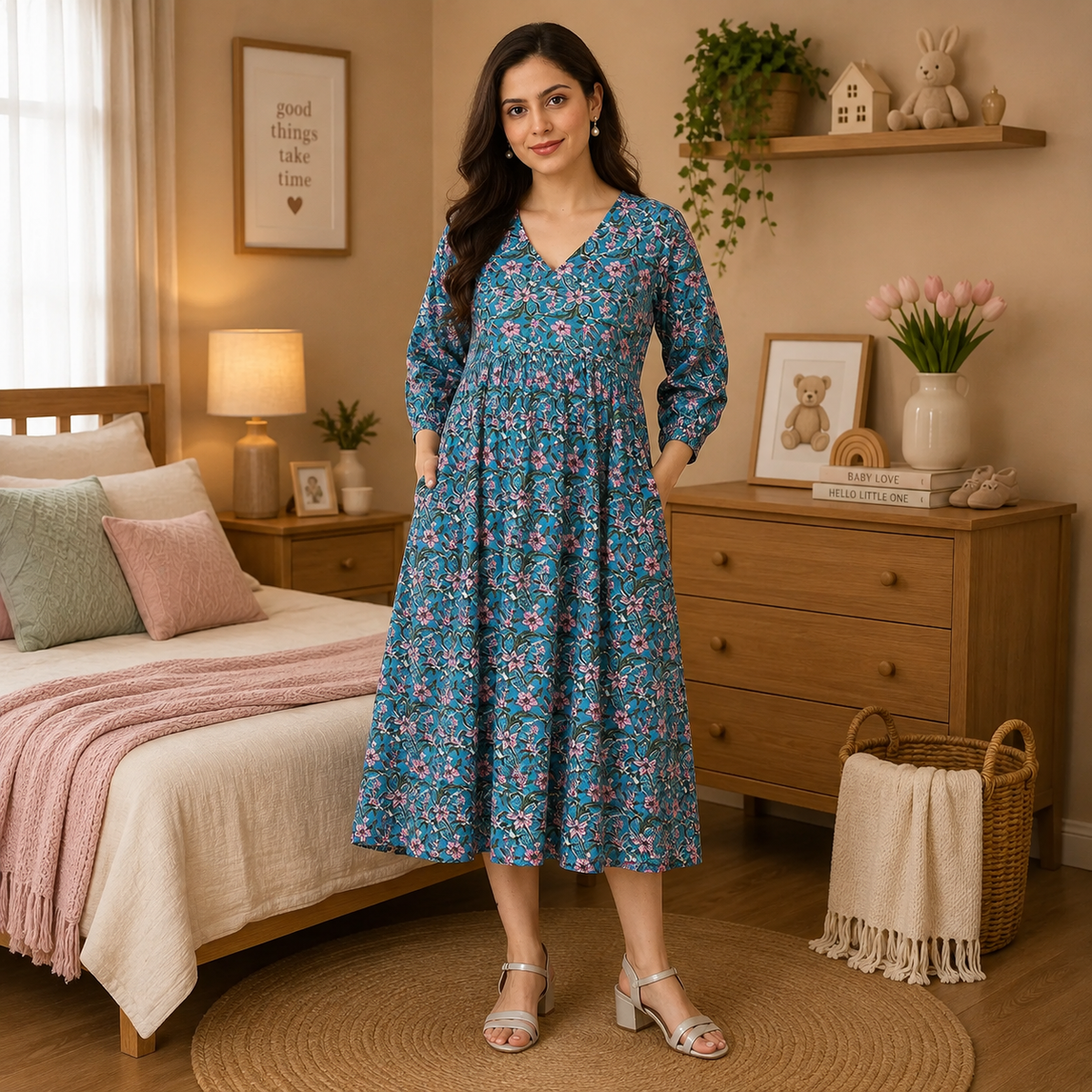 Blueming Marvel Maternity and Nursing Dress Pink