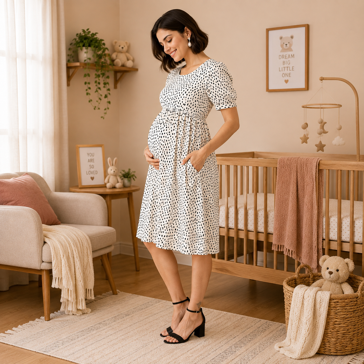 Vanilla Ice Polka Dot Maternity and Nursing Dress White