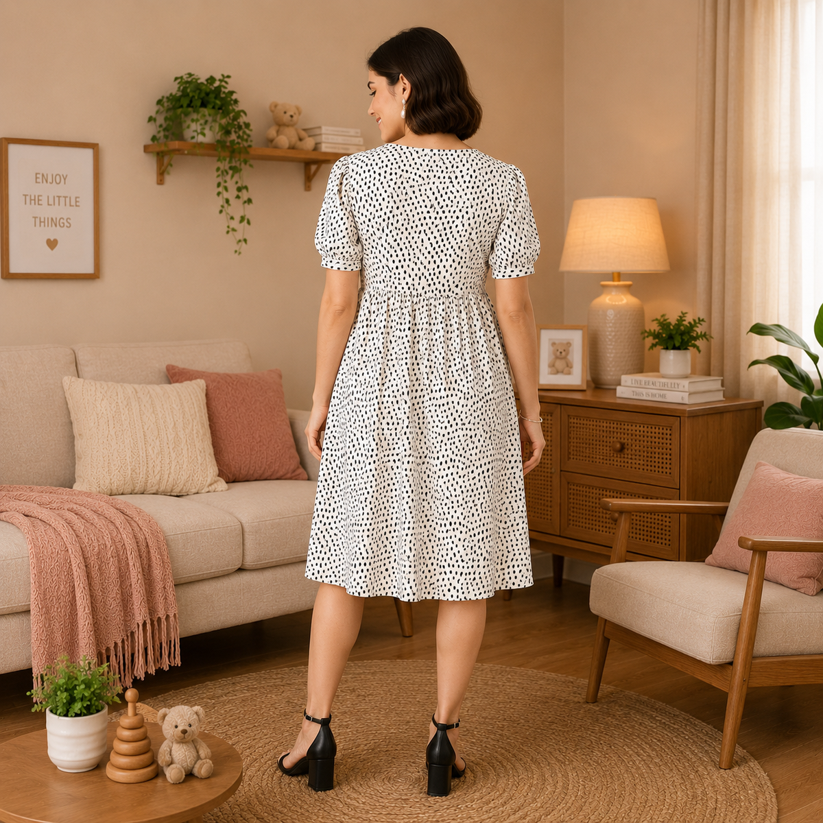 Vanilla Ice Polka Dot Maternity and Nursing Dress White