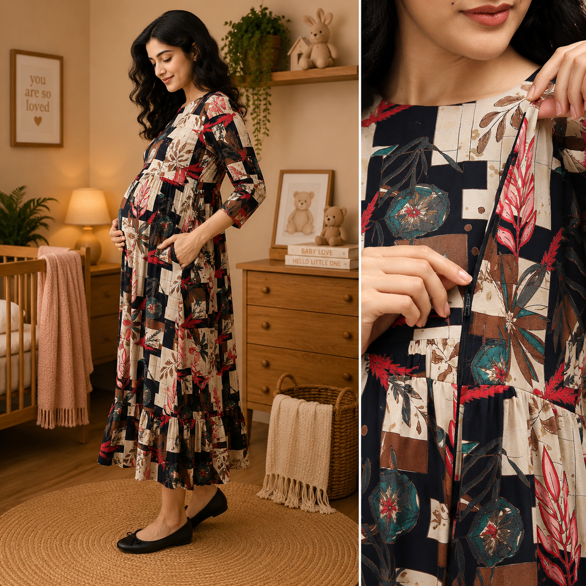 Muted Muse Maternity and Nursing Dress Multi