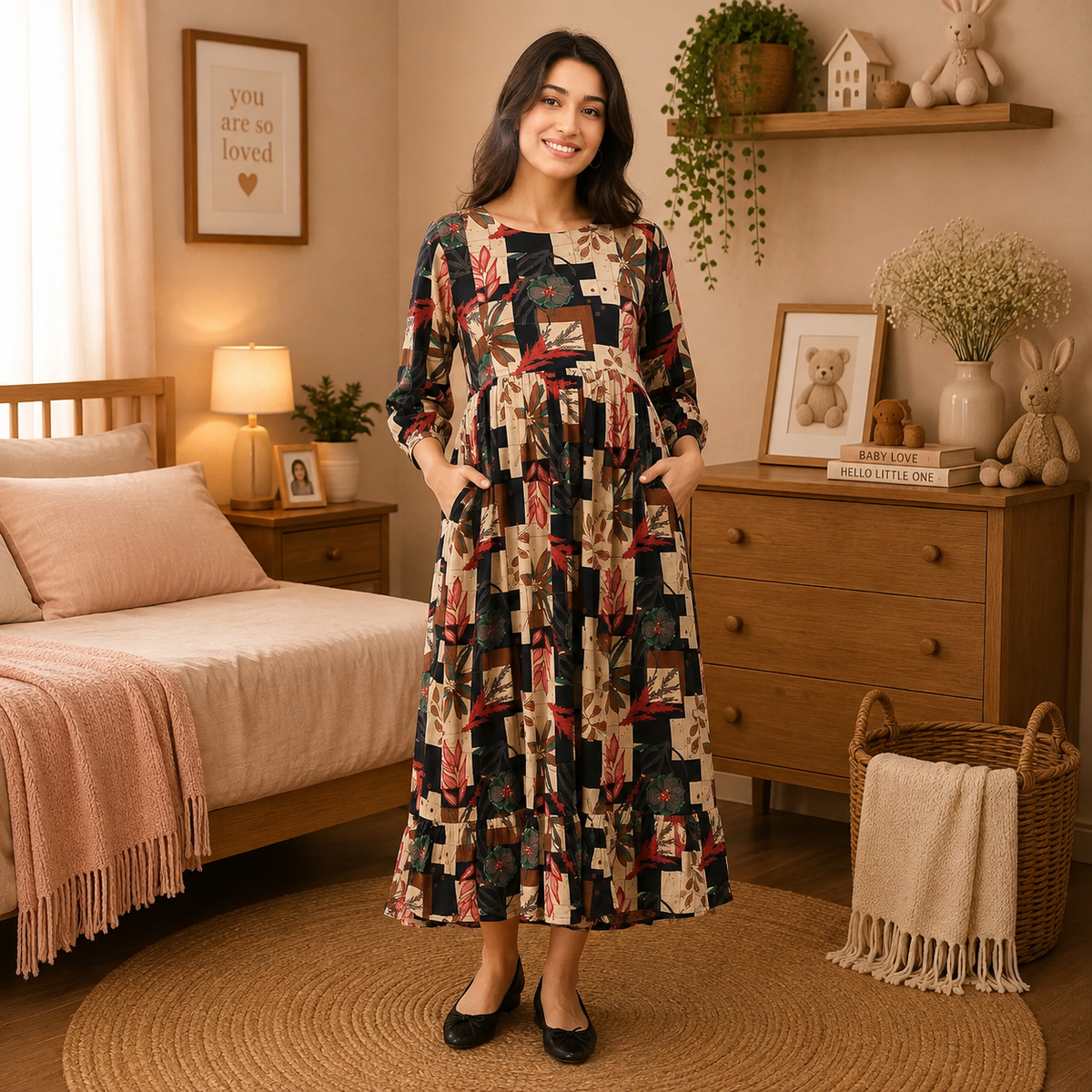 Muted Muse Maternity and Nursing Dress Multi