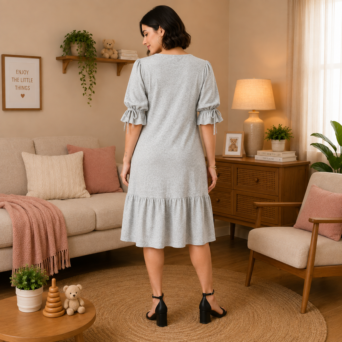 Grey Waffle Maternity and Nursing Dress Grey