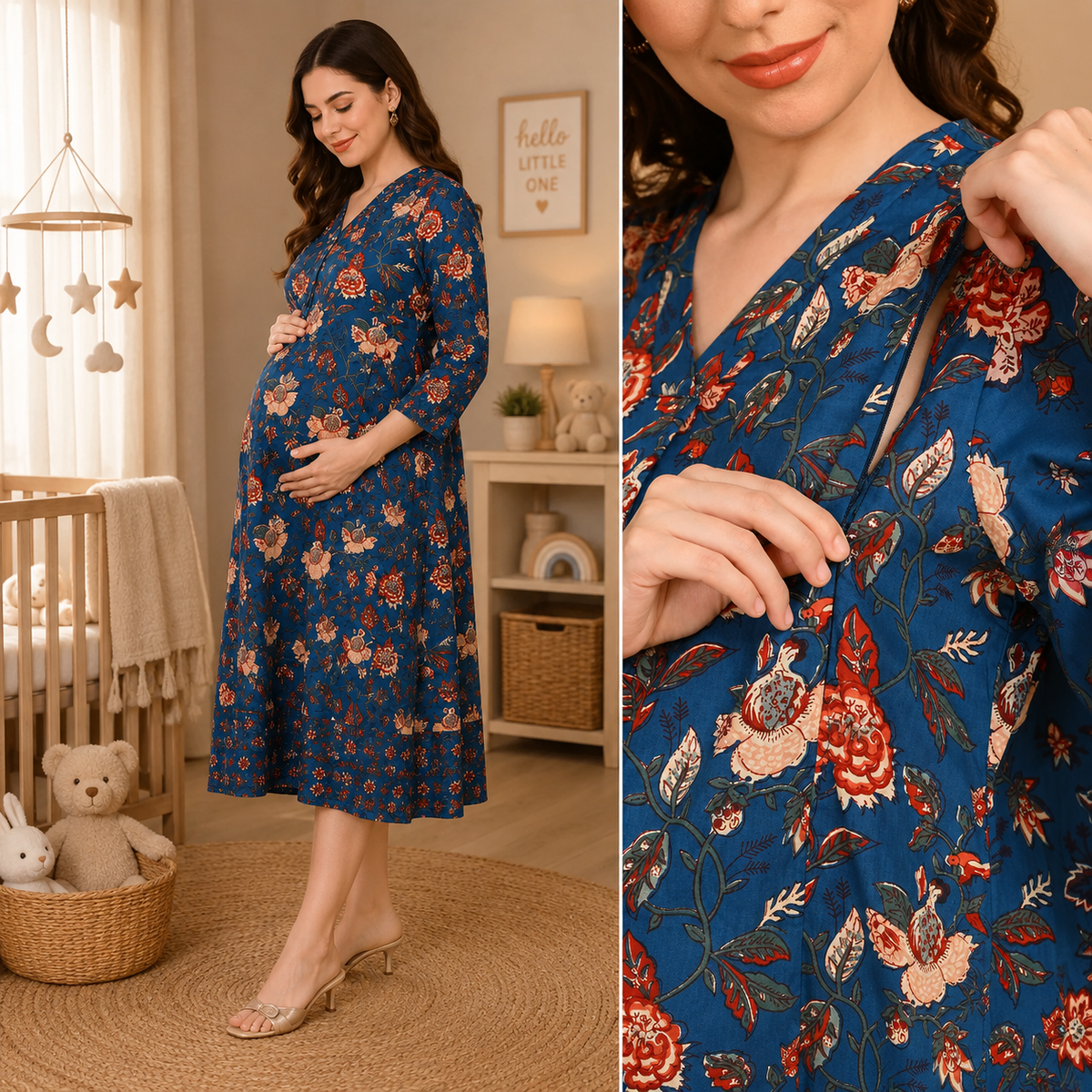 Azurelle Maternity and Nursing Dress Blue