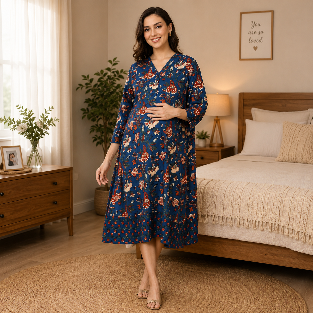 Azurelle Maternity and Nursing Dress Blue