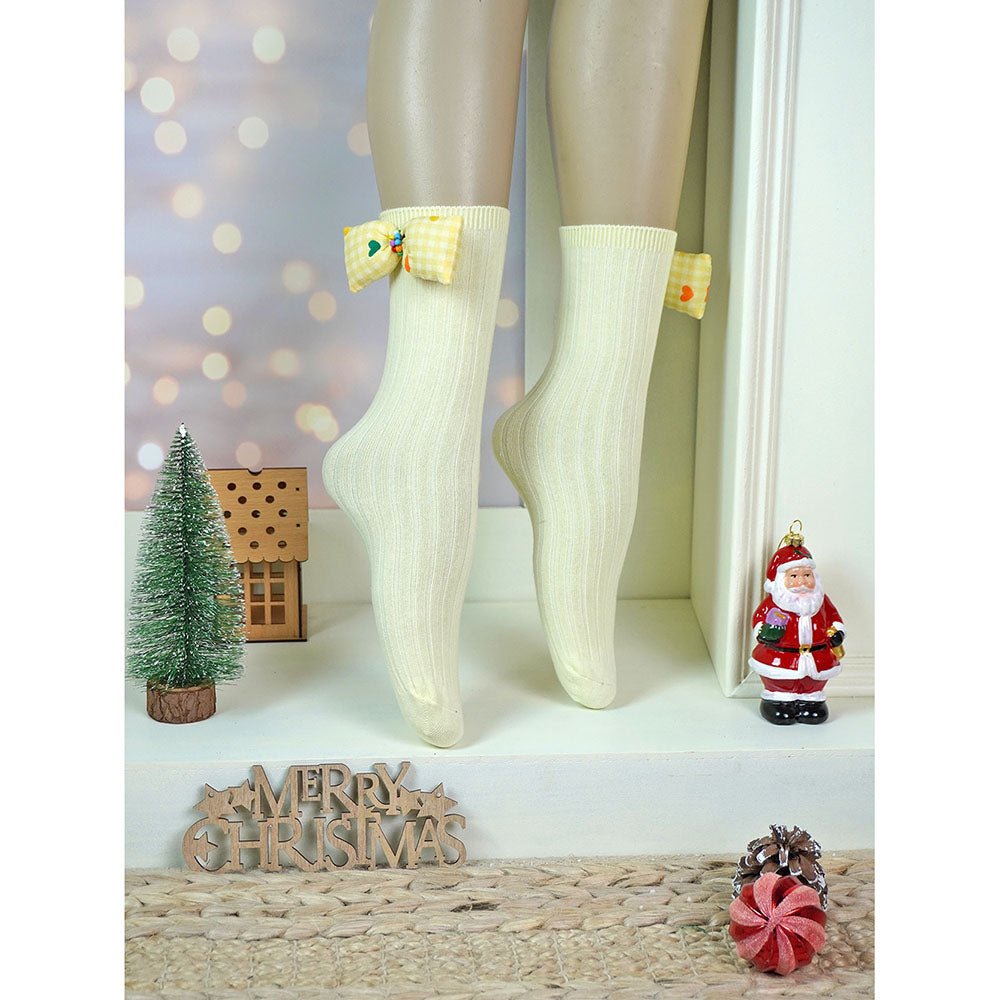 Little Surprise Box Blue Yellow Mini Hearts 3D Bow Socks Set