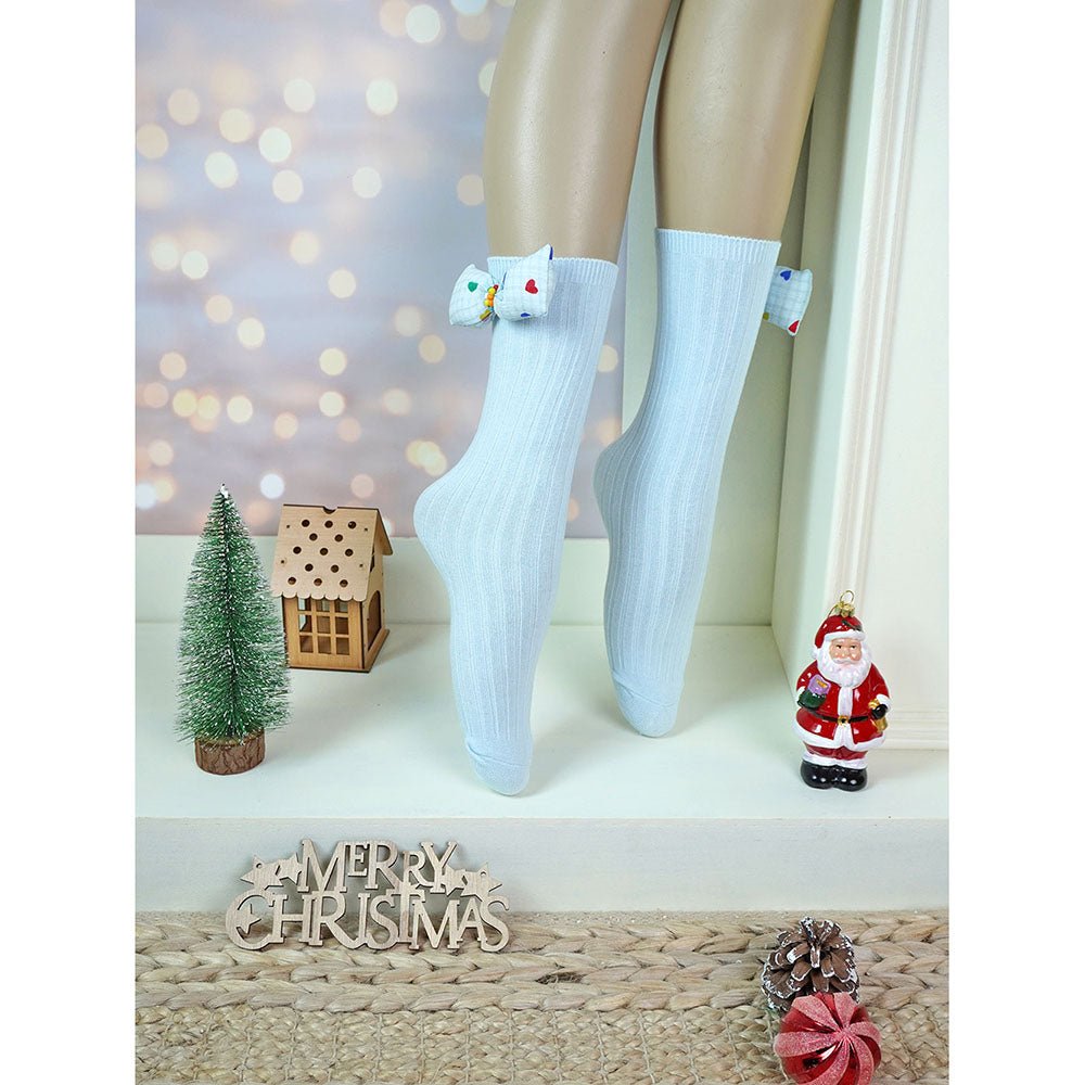 Little Surprise Box Blue Yellow Mini Hearts 3D Bow Socks Set