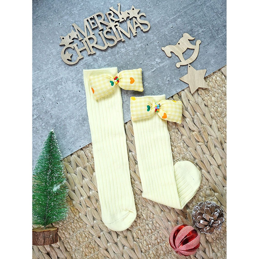 Little Surprise Box Blue Yellow Mini Hearts 3D Bow Socks Set