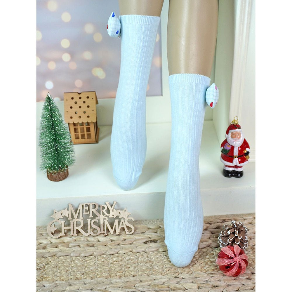 Little Surprise Box Blue Yellow Mini Hearts 3D Bow Socks Set