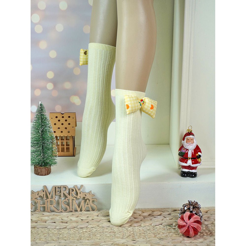Little Surprise Box Blue Yellow Mini Hearts 3D Bow Socks Set