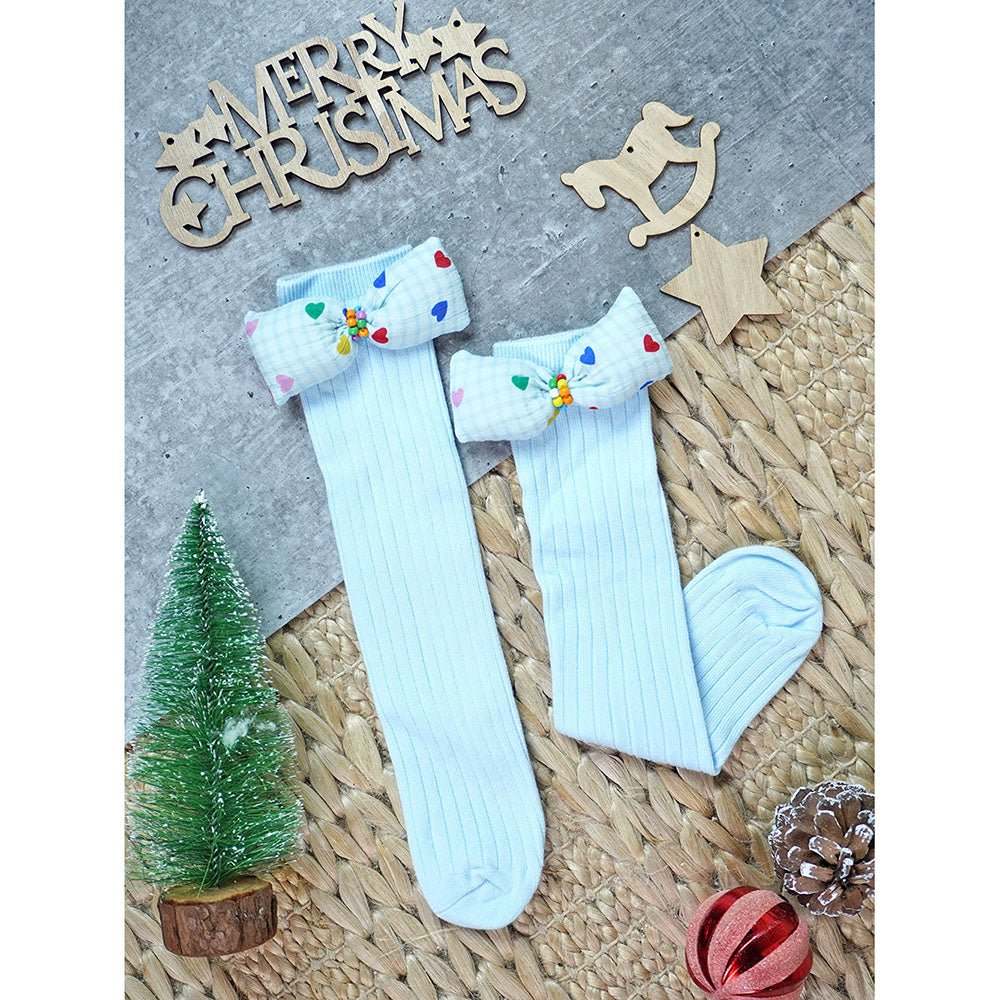 Little Surprise Box Blue Yellow Mini Hearts 3D Bow Socks Set