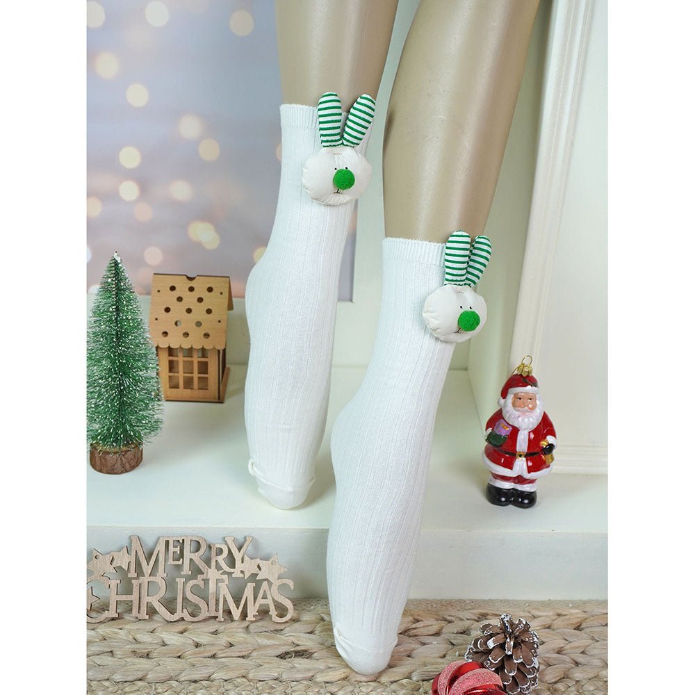 Little Surprise Box Cream Peach 3D Rabbit Face Socks Set