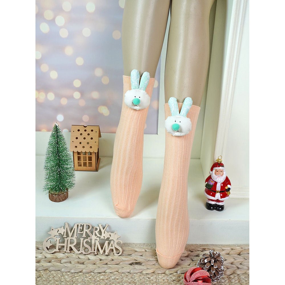 Little Surprise Box Cream Peach 3D Rabbit Face Socks Set