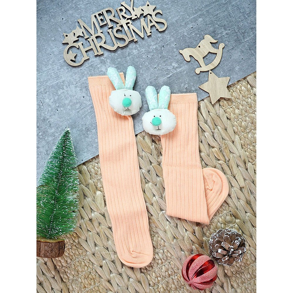 Little Surprise Box Cream Peach 3D Rabbit Face Socks Set
