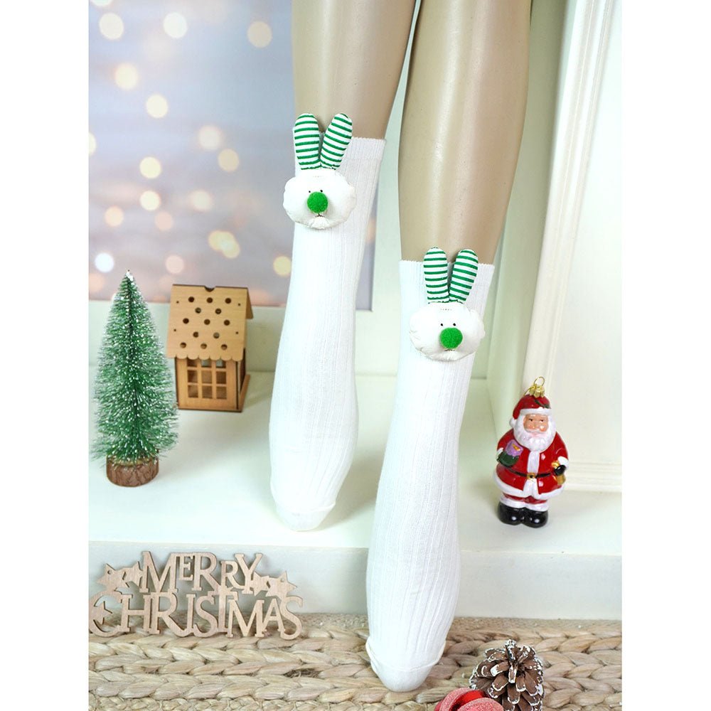 Little Surprise Box Cream Peach 3D Rabbit Face Socks Set