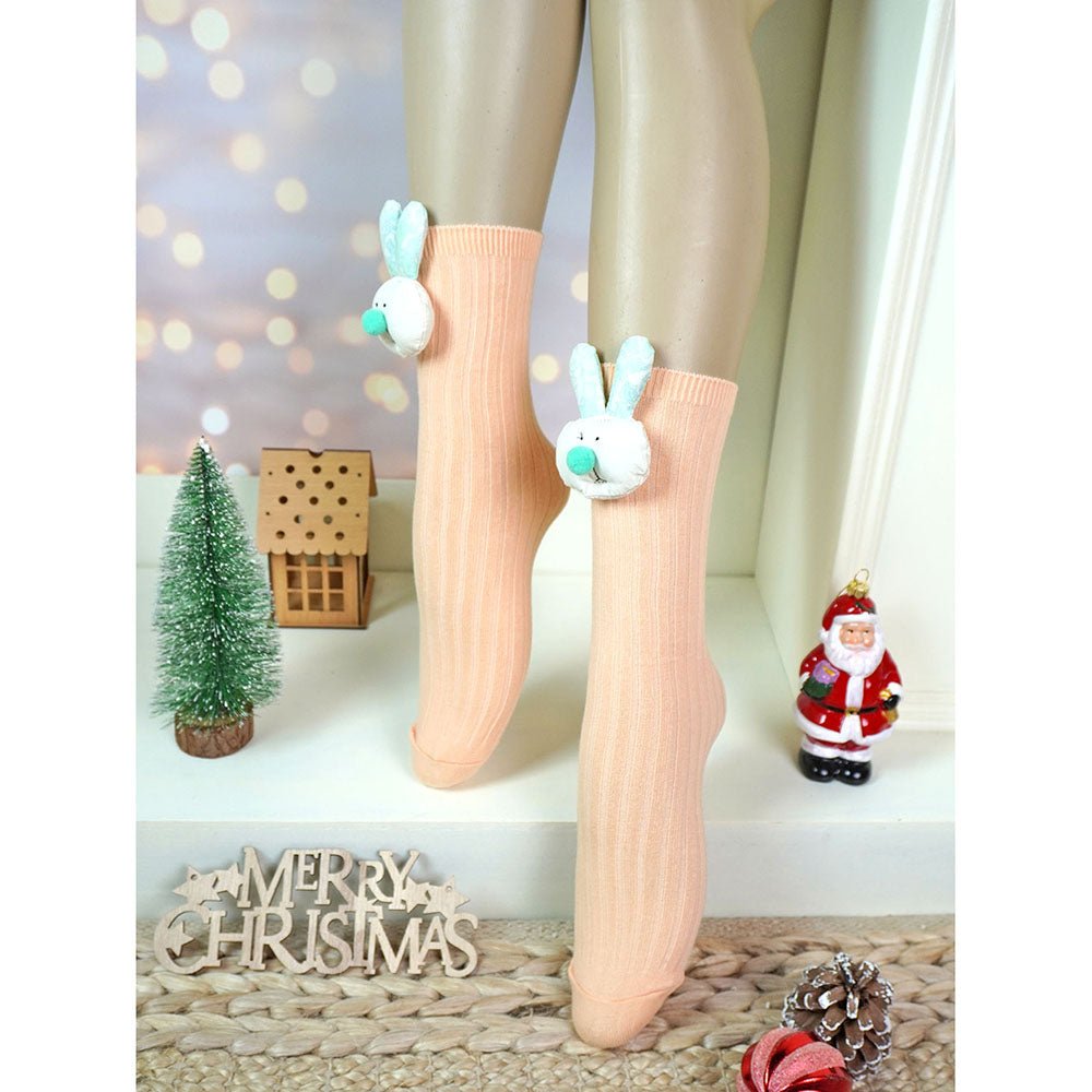 Little Surprise Box Cream Peach 3D Rabbit Face Socks Set