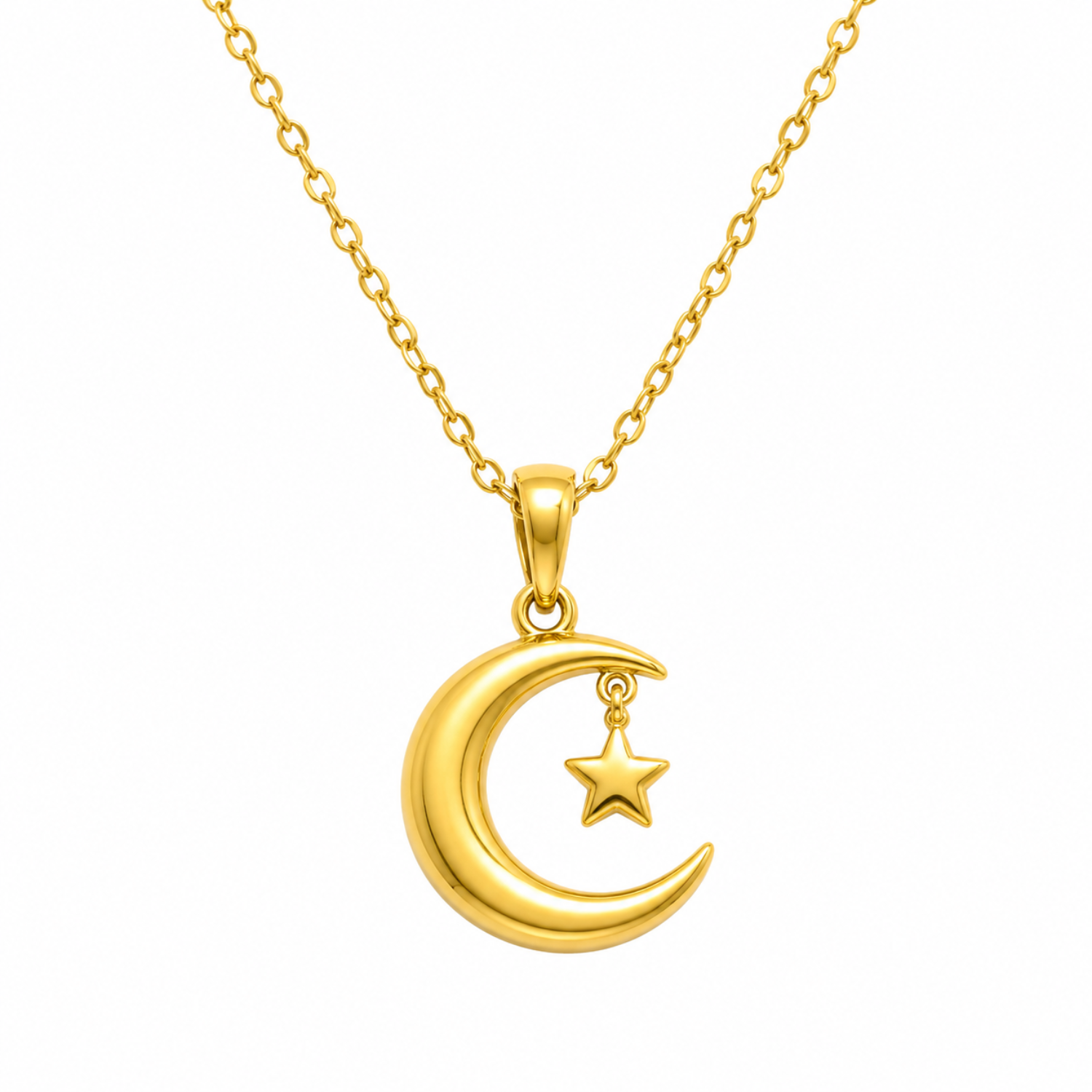 Celestial Moon & Star Pendant Necklace in 925 Sterling Silver (Gold Plated)