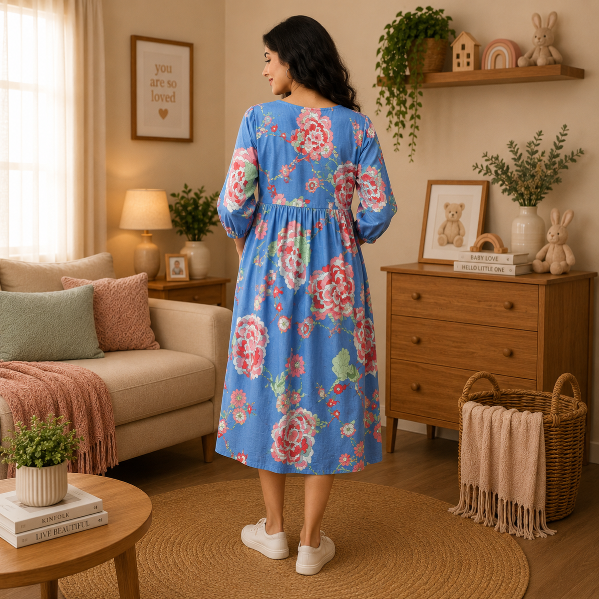 Sky Bloom Maternity and Nursing Dress Blue