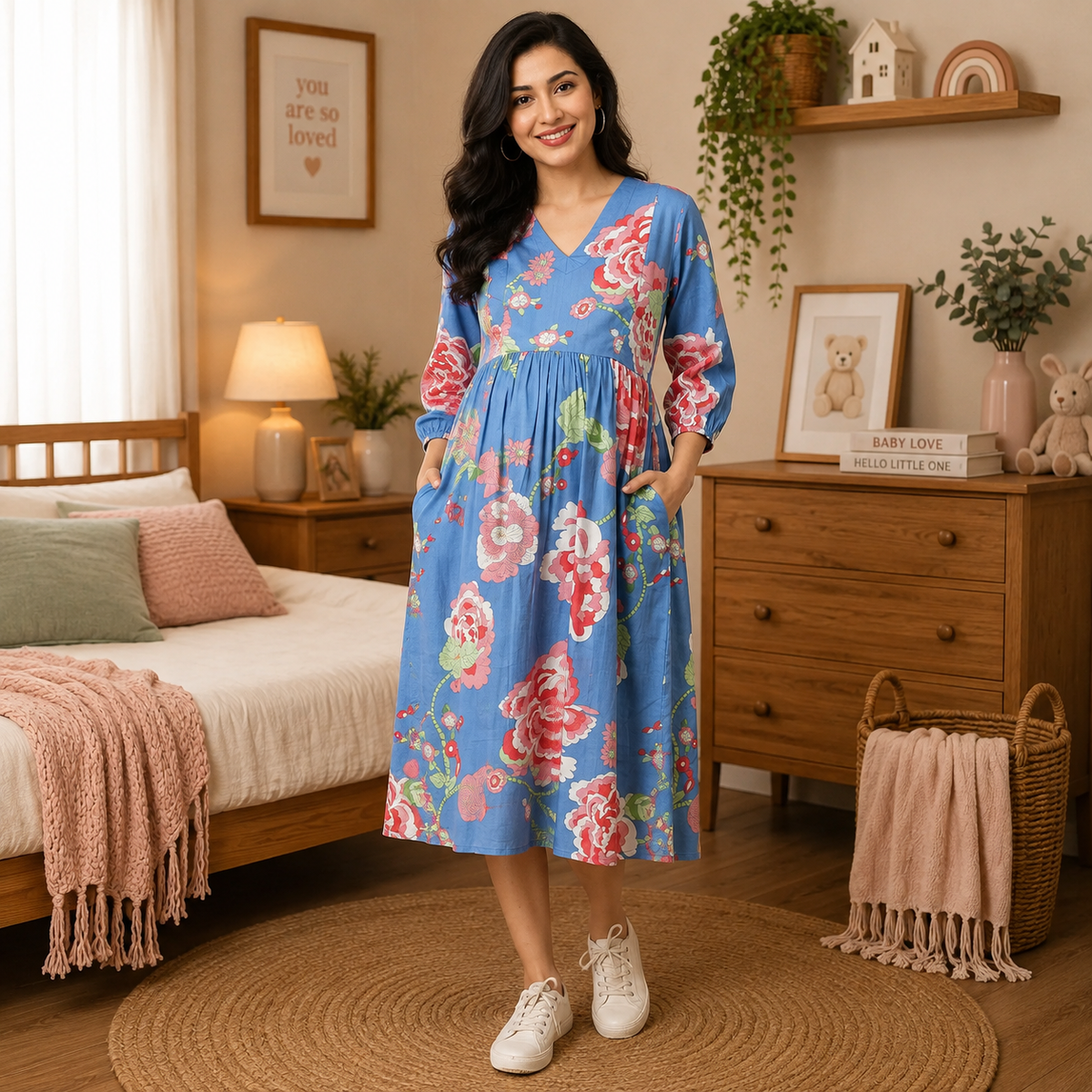 Sky Bloom Maternity and Nursing Dress Blue