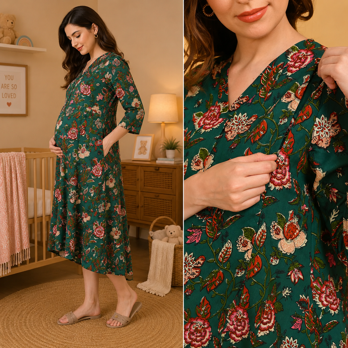 Lush Out Maternity and Nursing Dress Green