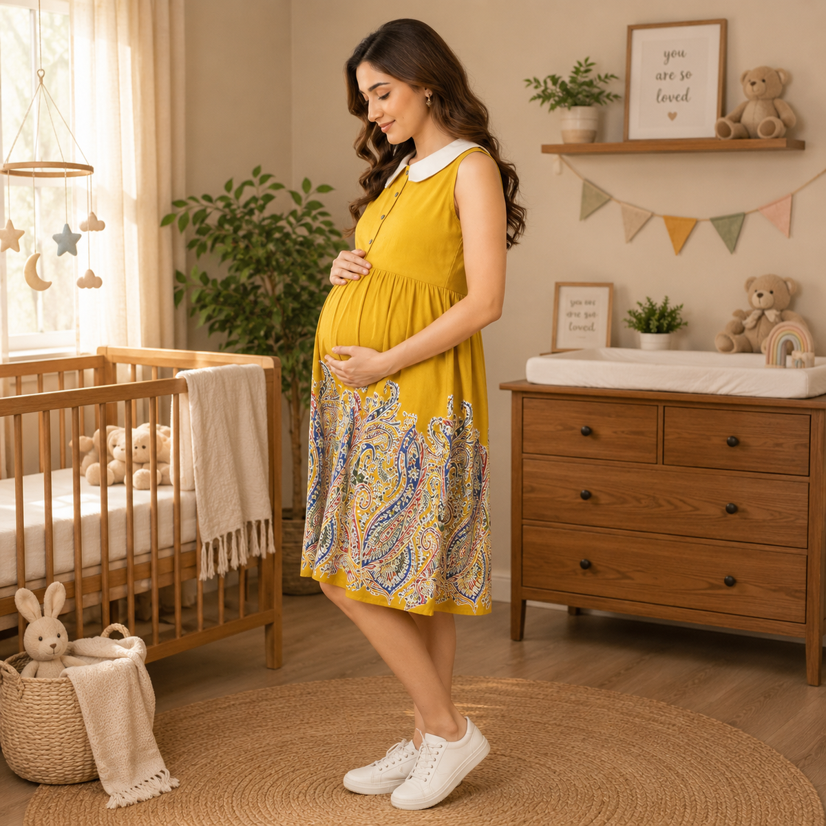 Marigold Mirage Maternity and Nursing Dress Yellow
