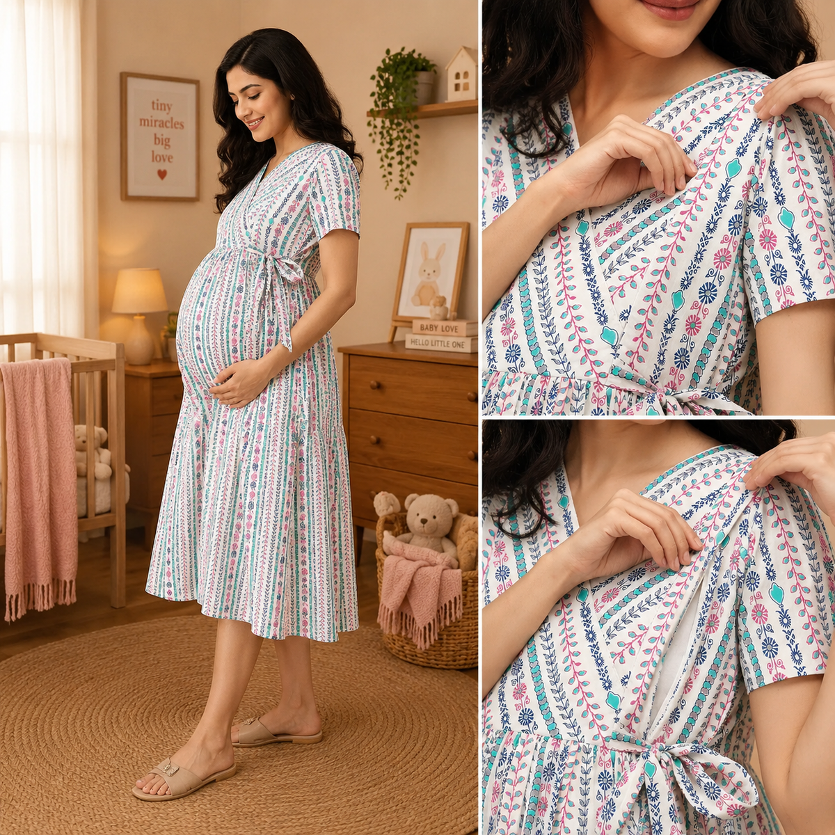 Aarohi Block Bloom Maternity and Nursing Dress Multi