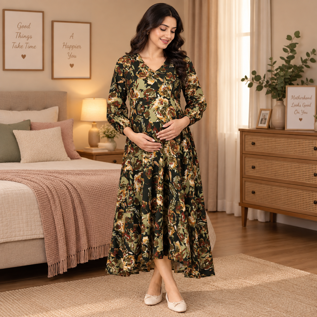 Grassy Gal Maternity and Nursing Maxi Dress Multi