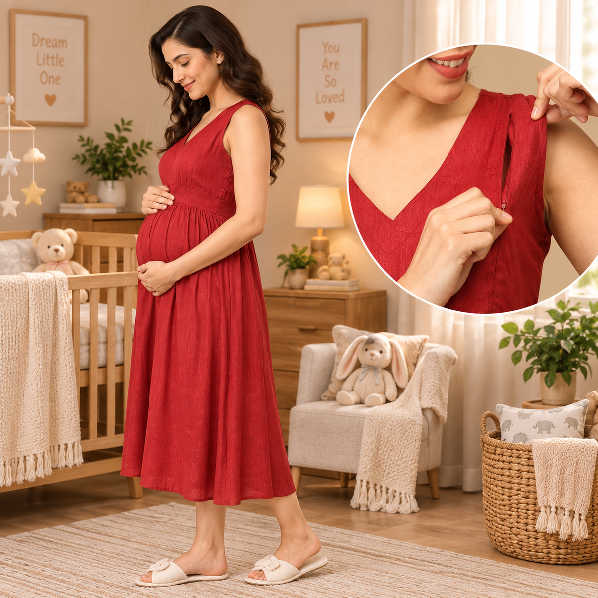 Red-y to Rule Maternity and Nursing Shacket Dress Multi