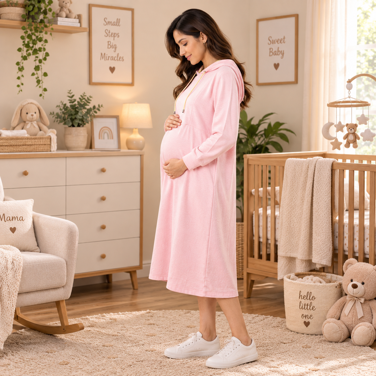 Hoodie & Hug Maternity and Nursing Hoodie Dress Pink