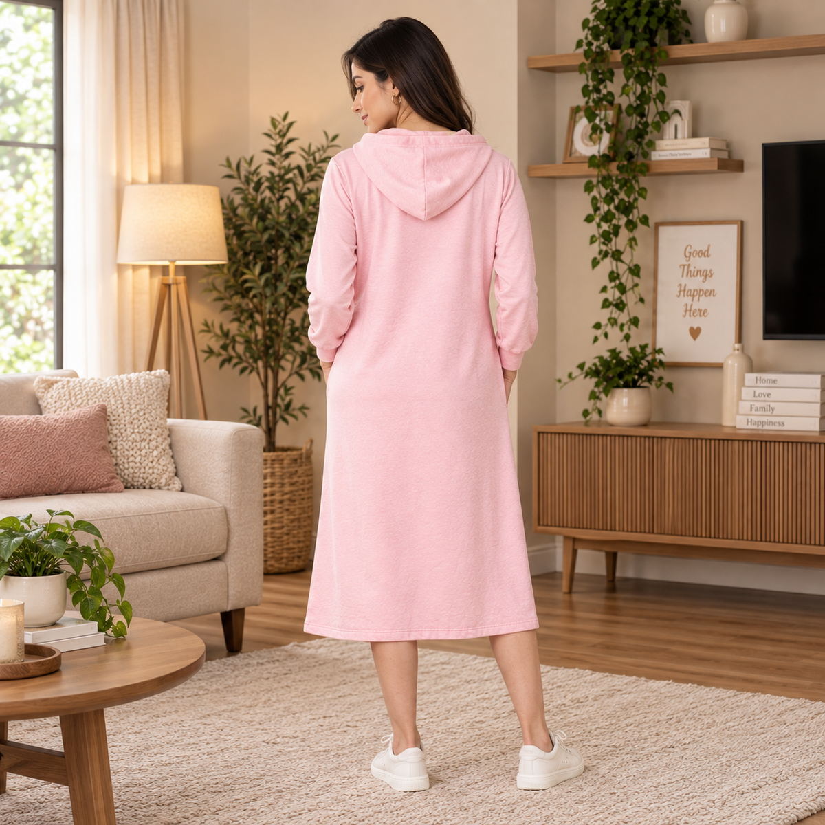 Hoodie & Hug Maternity and Nursing Hoodie Dress Pink