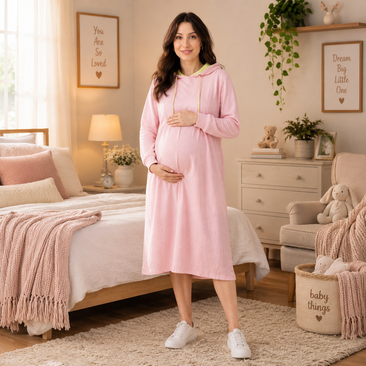 Hoodie & Hug Maternity and Nursing Hoodie Dress Pink