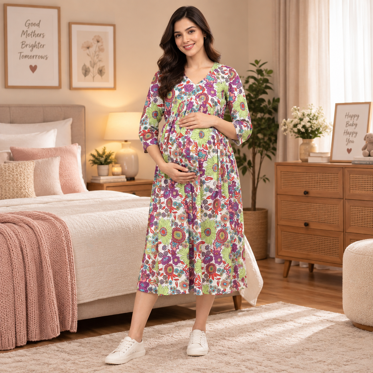 Vibrant Voyage Maternity and Nursing Dress Multi