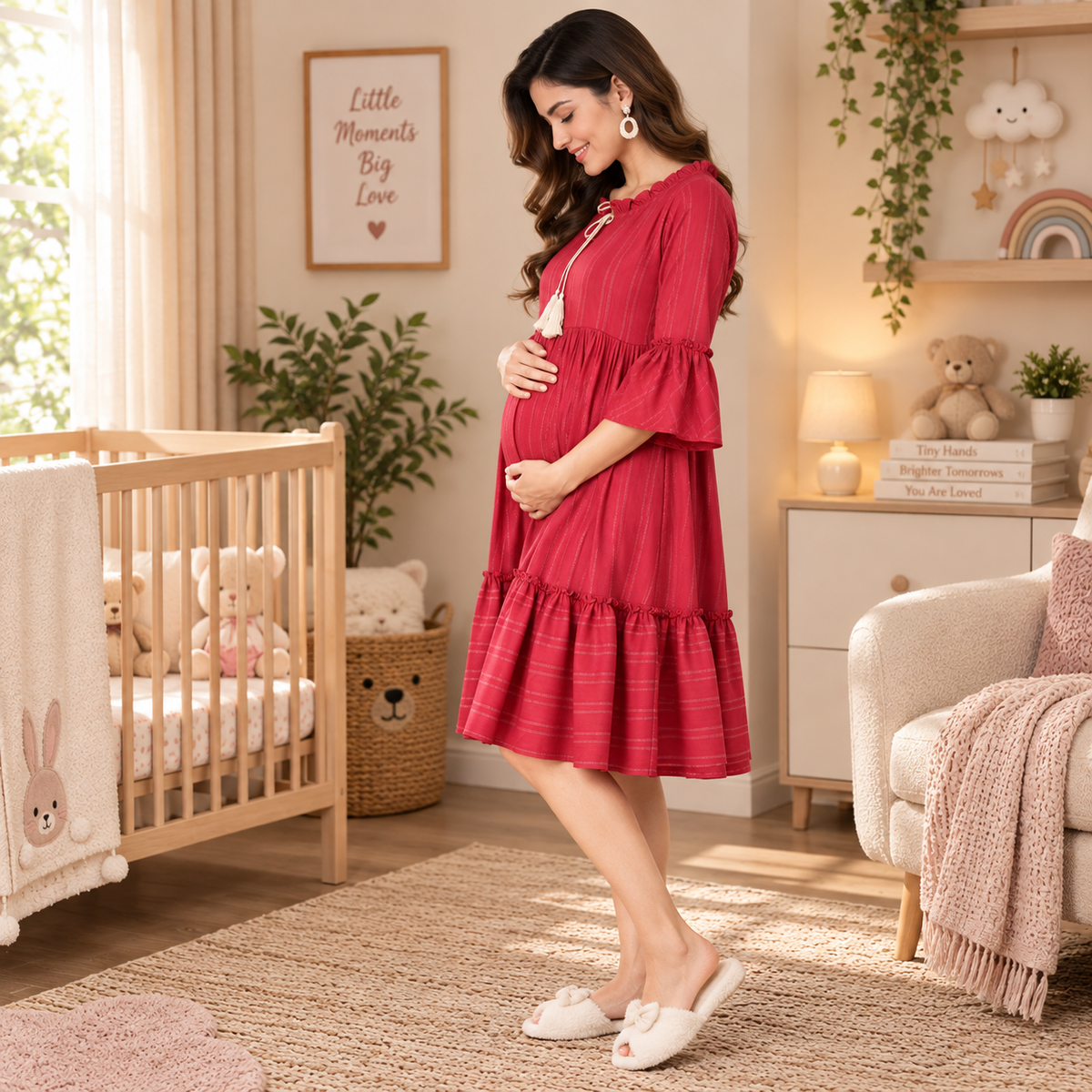 Sugar Berry Maternity and Nursing Dress Magenta