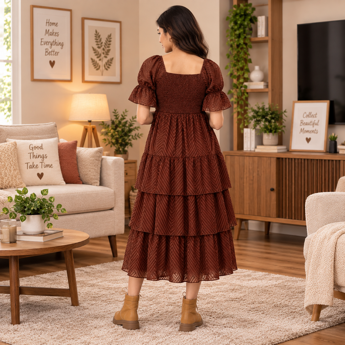 Endless Espresso Tiered Maternity Dress Brown