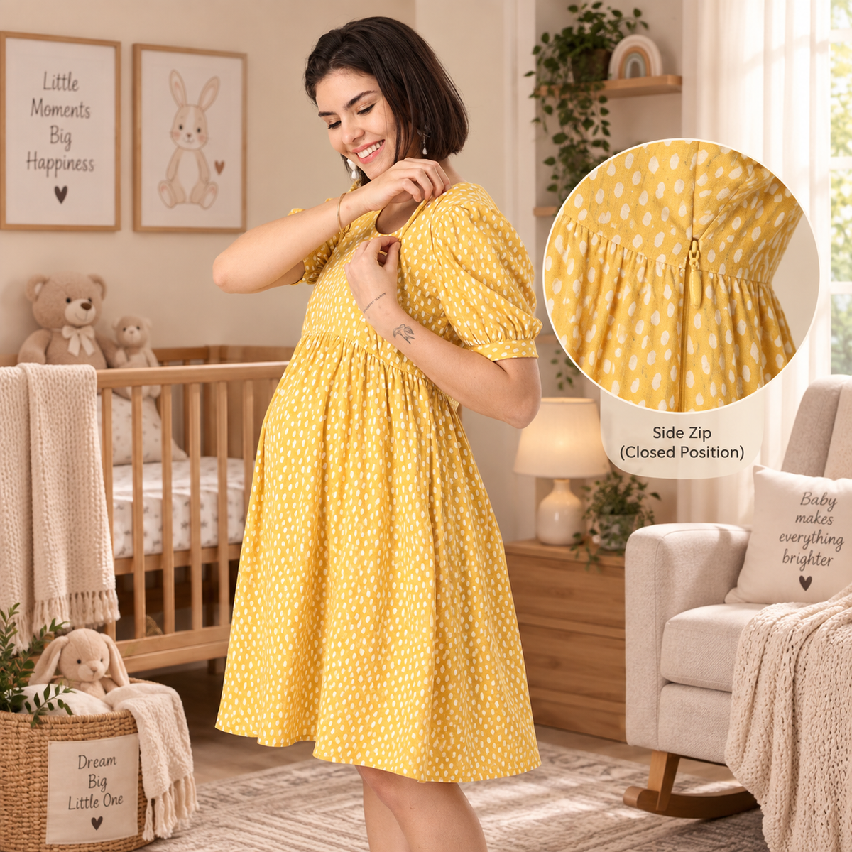 Sundress Polka Dot Maternity and Nursing Dress Yellow