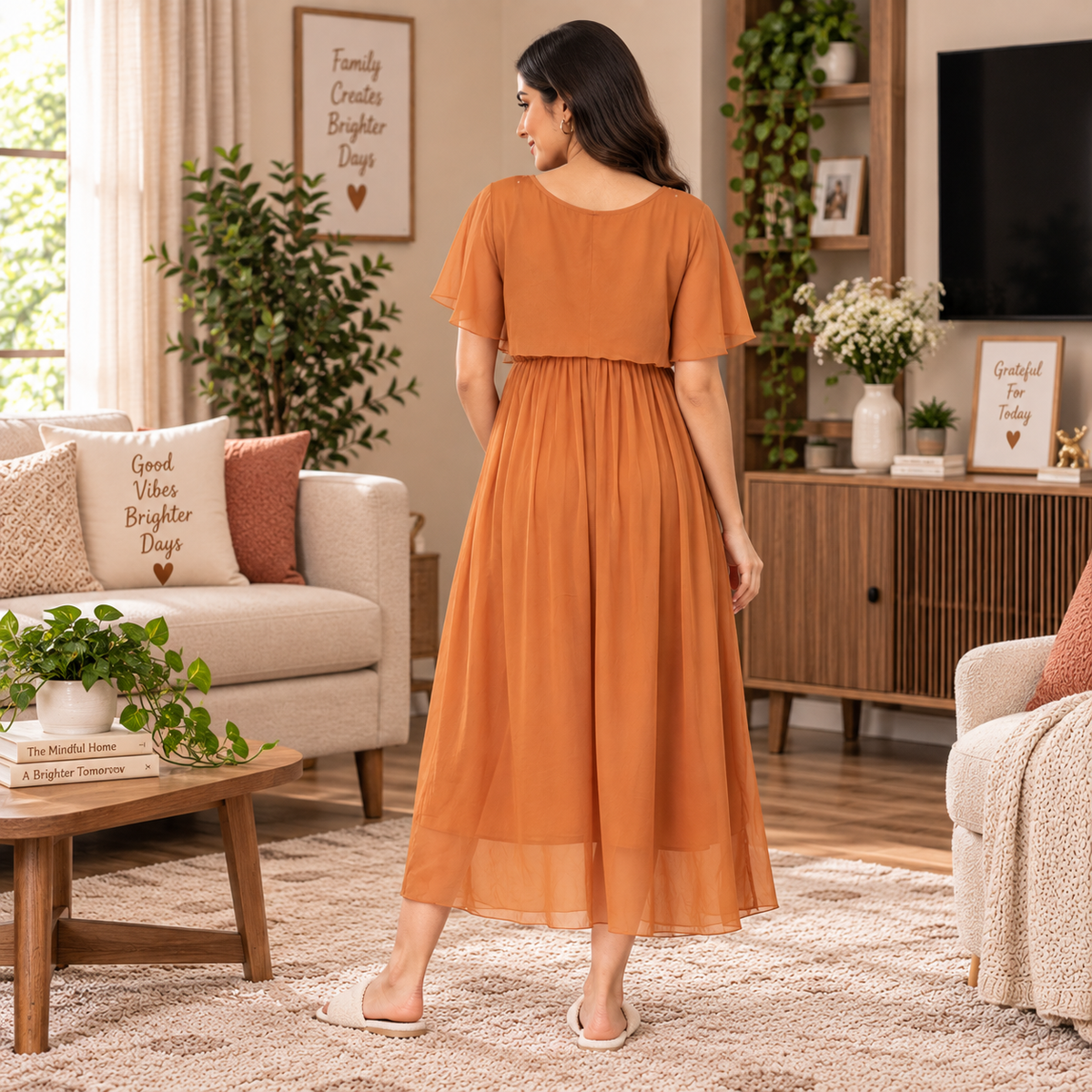 Toffee Coffee Maternity and Nursing Dress Brown