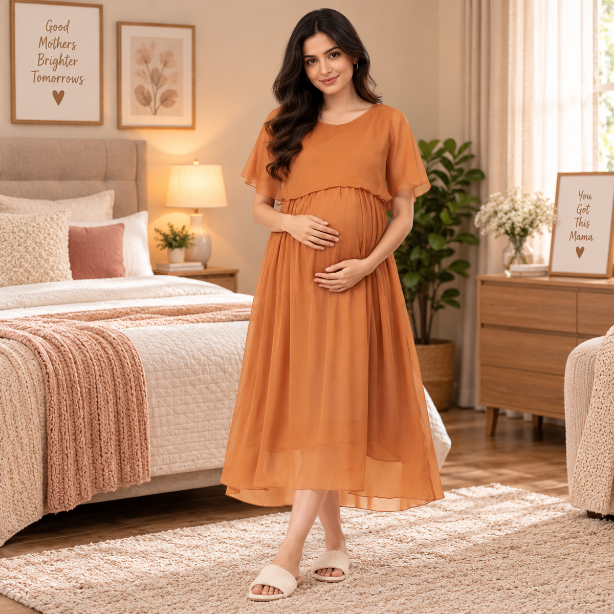 Toffee Coffee Maternity and Nursing Dress Brown