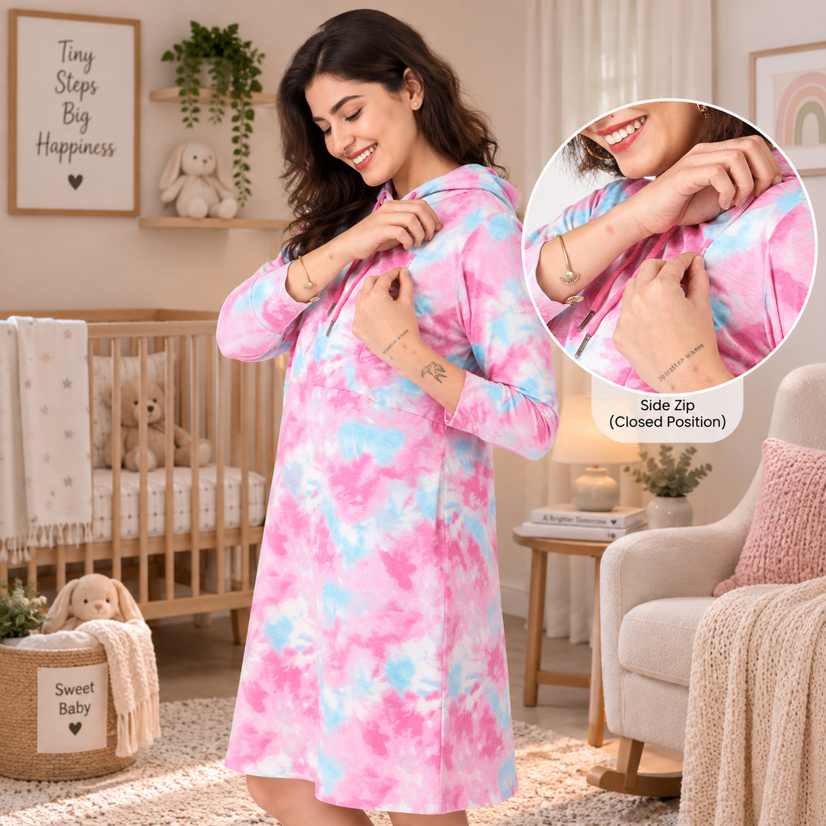 Tie & Dye Maternity and Nursing Hoodie Dress Multi
