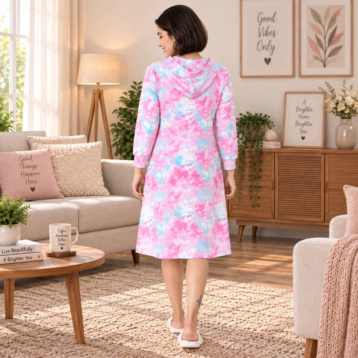 Tie & Dye Maternity and Nursing Hoodie Dress Multi