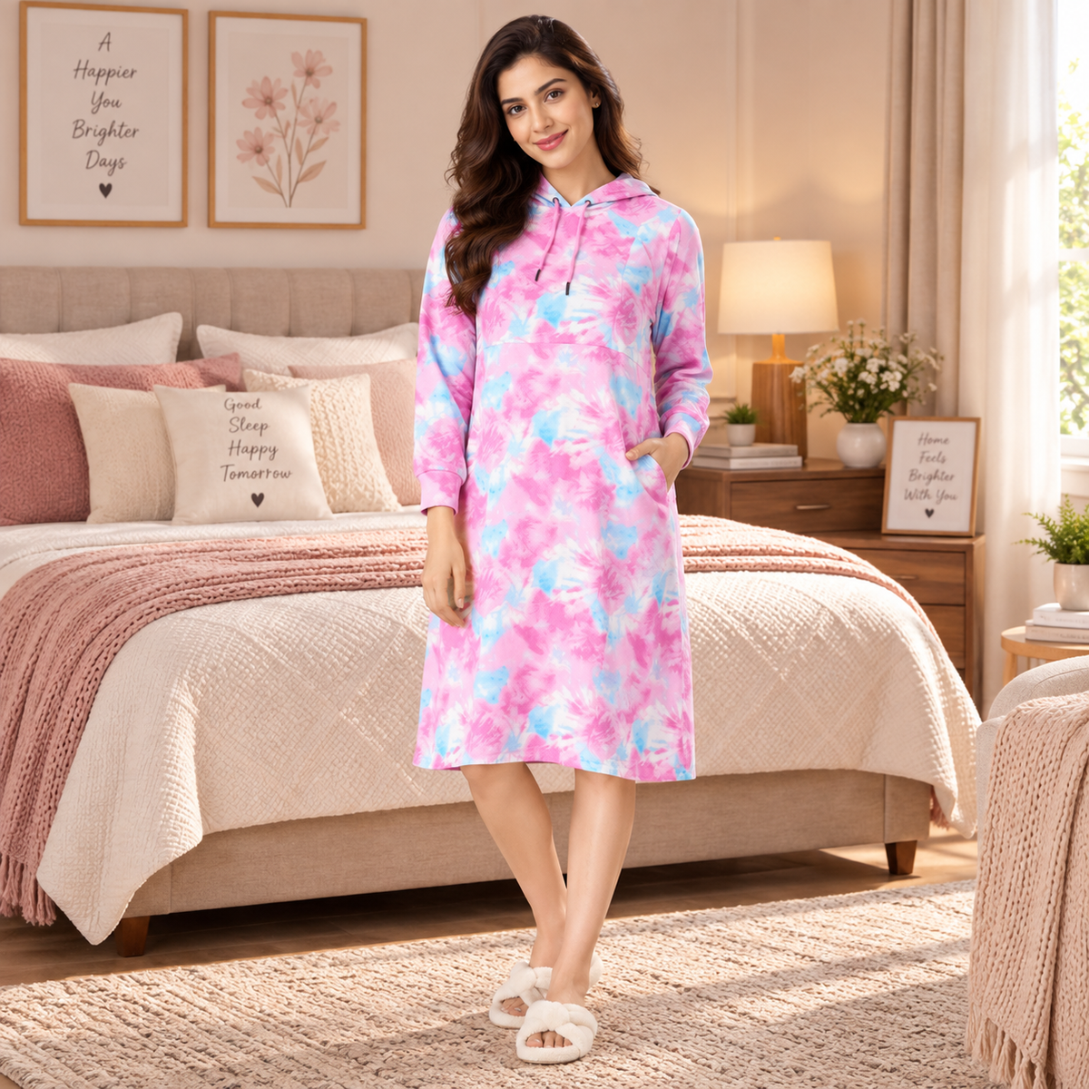 Tie & Dye Maternity and Nursing Hoodie Dress Multi