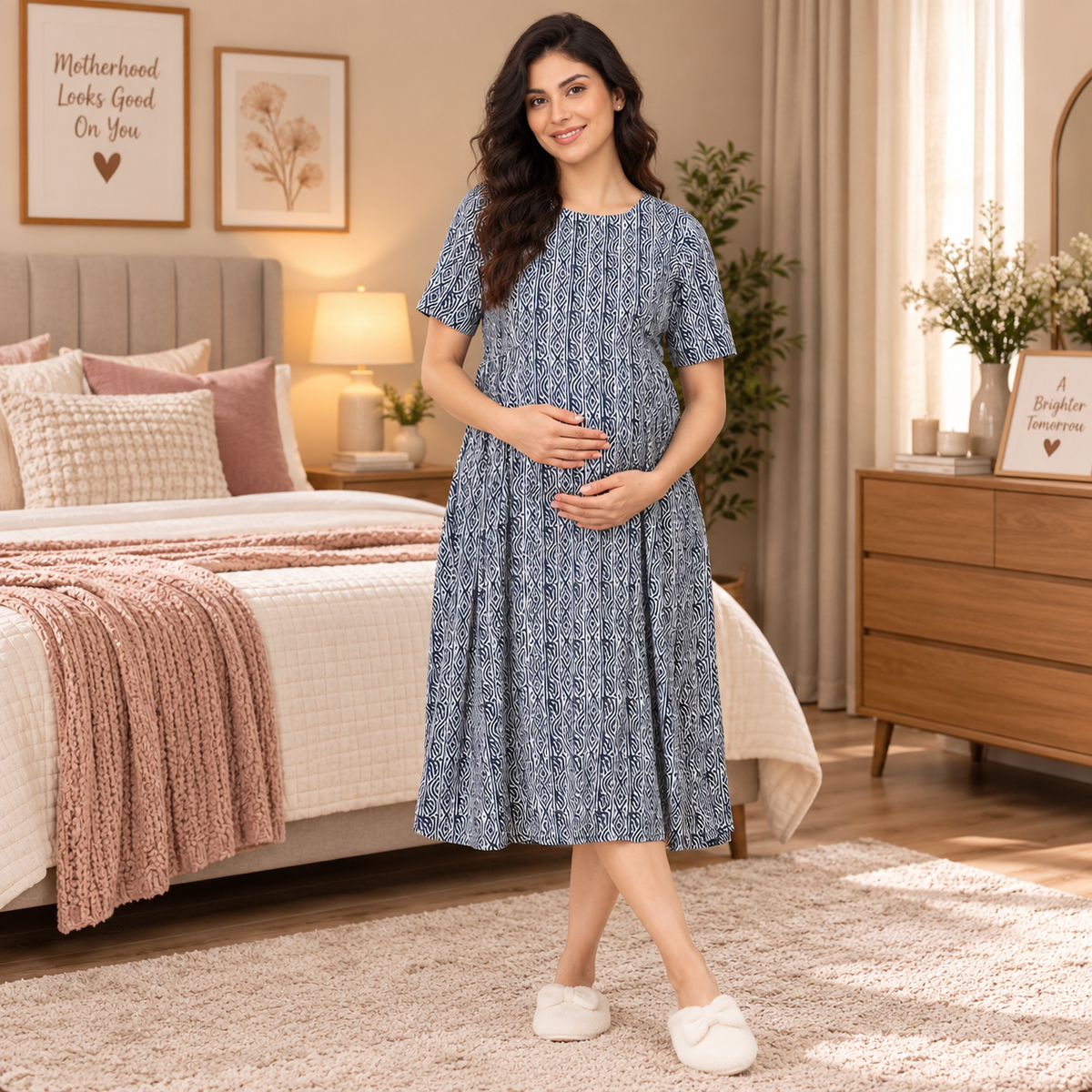 Indigo Stripe Maternity and Nursing Dress Multi