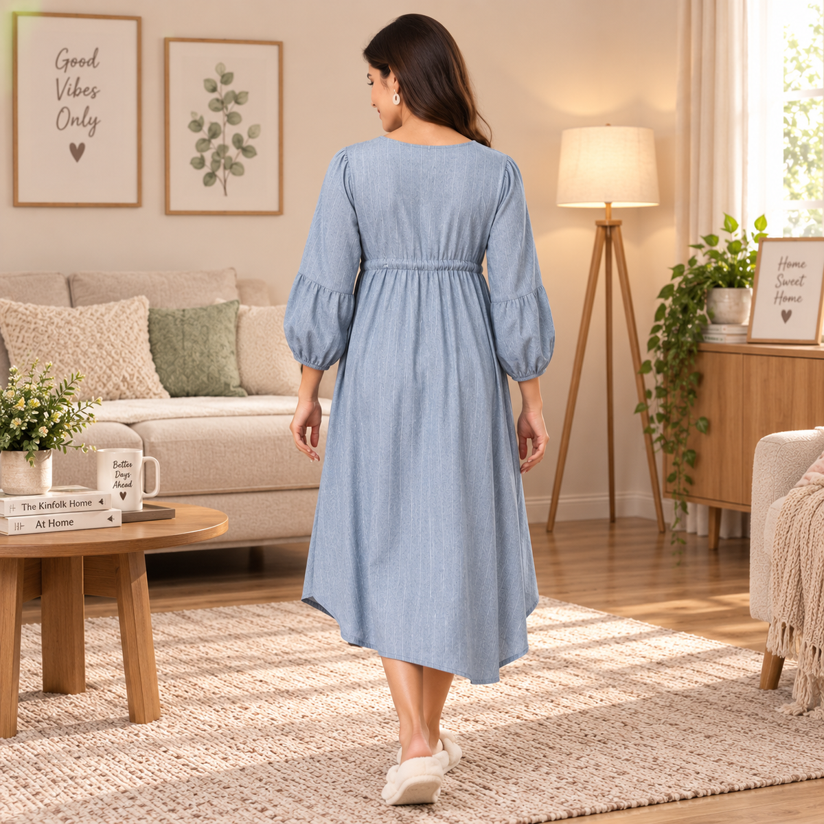Arona Grey Shimmer Stripes Maternity and Nursing Dress Grey