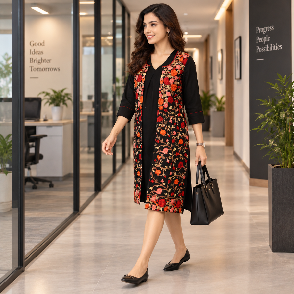 Shabnam Cashmilon Maternity and Nursing Shacket Dress Black