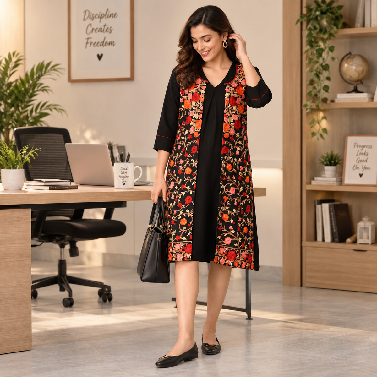Shabnam Cashmilon Maternity and Nursing Shacket Dress Black