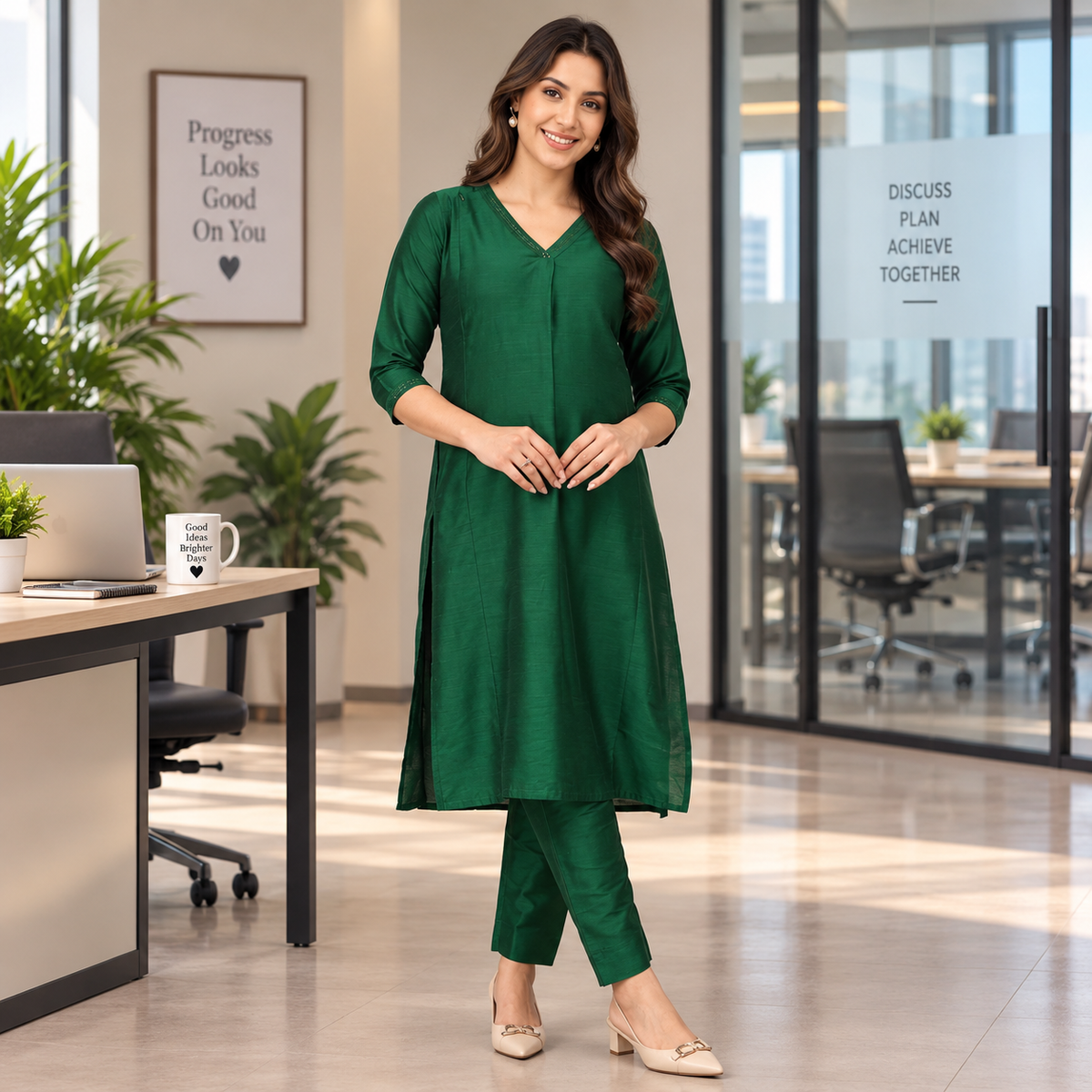 Eden Green Embroidered Maternity Silk Kurta Set Green