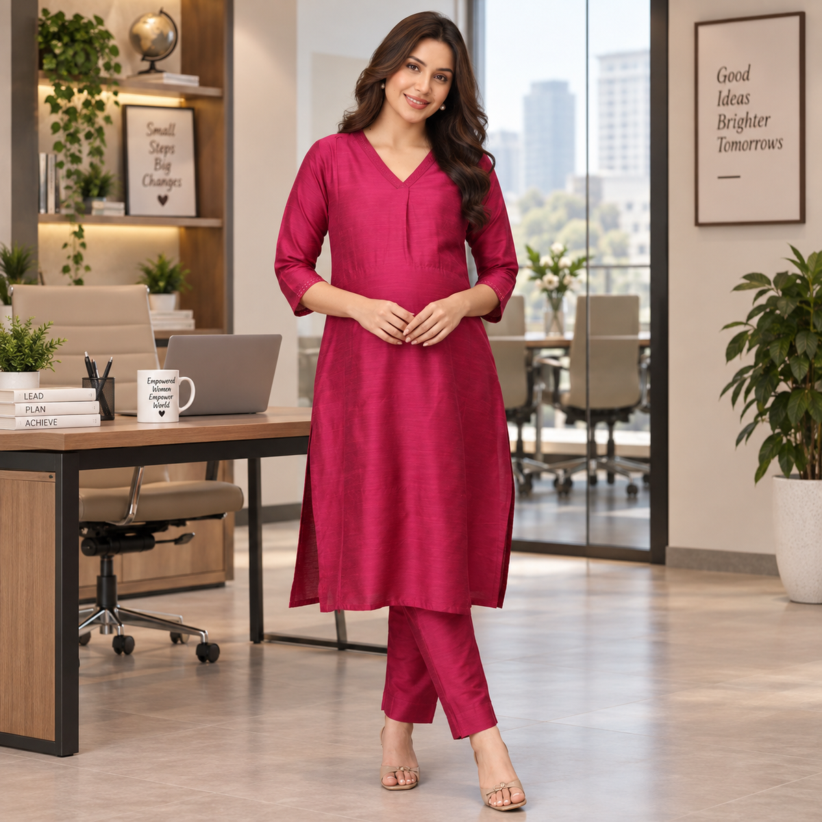 Magenta Haze Embroidered Maternity Silk Kurta Set Magenta