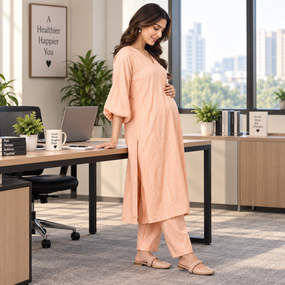 Peach Plush Maternity and Nursing Co Ord Set Peach