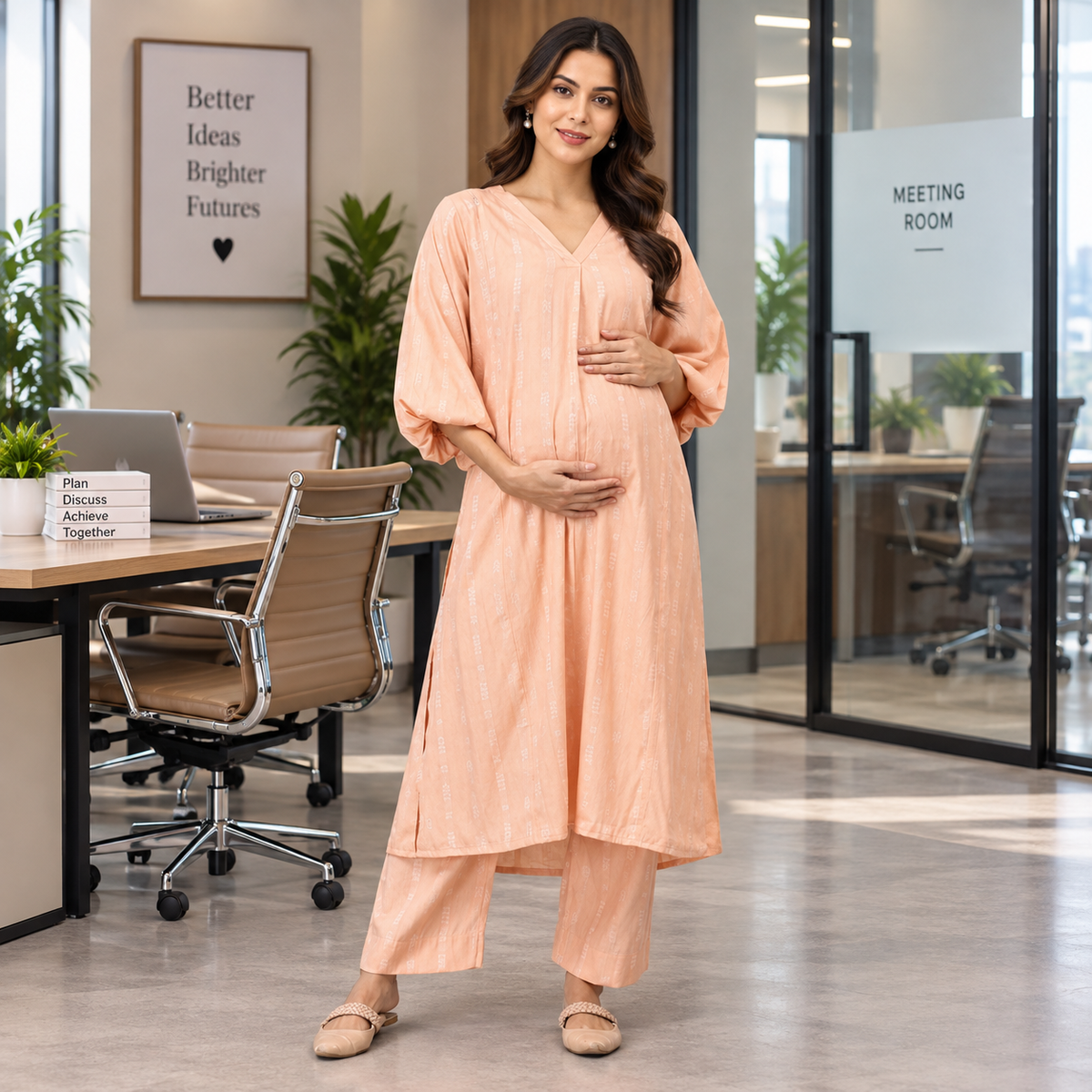 Peach Plush Maternity and Nursing Co Ord Set Peach