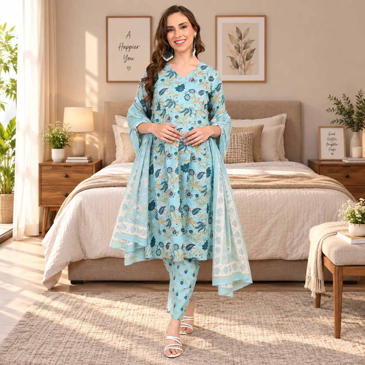 Neelam Saaz Maternity & Nursing Kurta Set – Sky Blue