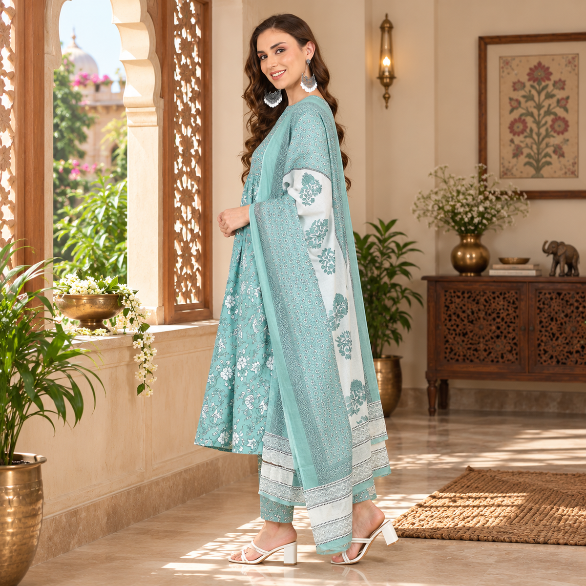 Sage Green Maternity & Nursing Kurta Set with Dupatta